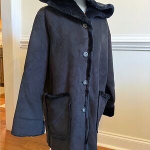 Jones New York Black Faux Fur with Hood Size Medium